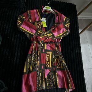Versace Pink and Gold Geometric Midi Dress